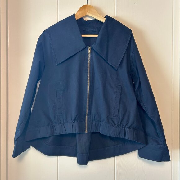 NWOT Ruti Navy Swing Jacket w Big Collar size S/M with zipper - Picture 1 of 11